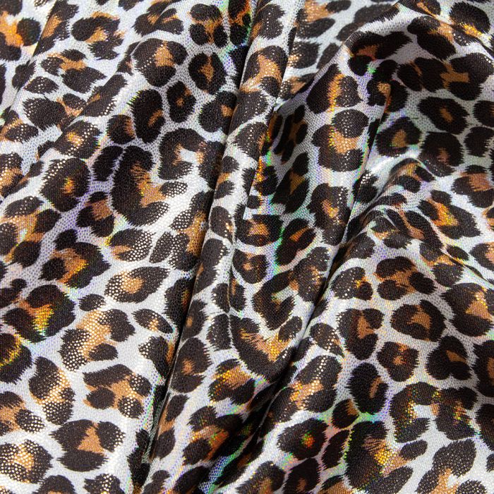 Spandex Nylon Lycra 4 Way Stretch Fabric W150cm/190gsm - Fog/Mist/Mystique  Mirror Leopard with Foil Finish (Price Per 1m)