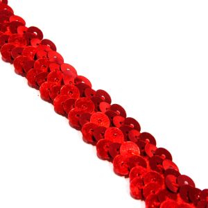 www.houseofadorn.com - Sequin Trim - Two (2) Row Elasticated Stretch Braid (Price per 1m) - Metallic - Red