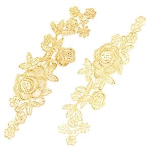 www.houseofadorn.com - Motif Lace Guipure Floral Metallic Foiled Applique 27cm Style 6763 (Price per pair) - White/Gold