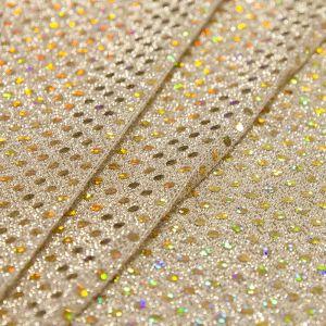 www.houseofadorn.com - Sequin Fabric - Disco Circle 6mm Sequins On Mesh Net w Lurex 112cm Style 8645 (Price per 1m) - Hologram - Champagne with Gold