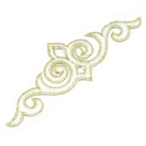 www.houseofadorn.com - Motif Iron-On Embroidered Royal Swirl Applique 15.5 cm Style 12378 - White