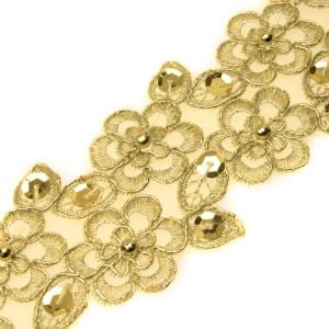 www.houseofadorn.com - Embroidered Trim - Floral Daisies with Sequin and Beading Style 12713 (Price per 1m) - Gold