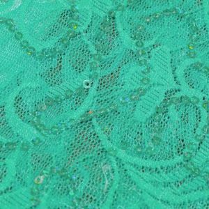 www.houseofadorn.com - Mesh Polyester Stretch Fabric W150cm - Stretch Lace Floral Sequin Swirl (Price per 1m) - Mint AB