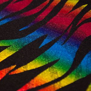 www.houseofadorn.com - Spandex Nylon Lycra 4 Way Stretch Fabric W150cm/200gsm - Multicolour Flames Foil Finish (Price per 1m) - Black