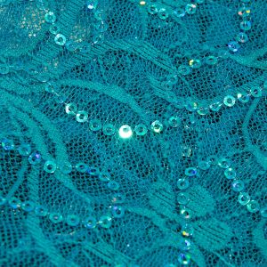 www.houseofadorn.com - Mesh Polyester Stretch Fabric W150cm - Stretch Lace Floral Sequin Swirl (Price per 1m) - Turquoise Hologram