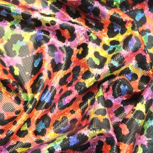 www.houseofadorn.com - Spandex Nylon Lycra 4 Way Stretch Fabric W150cm/190gm - Shattered Glass Hologram Foil Finish - Rainbow Leopard Print (Price per 1m)