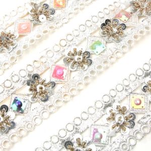 www.houseofadorn.com - Beaded Trim - Lurex Trim with Sequin Diamonds &amp; Flowers 3.5cm Style 9812 (Price per 1m)