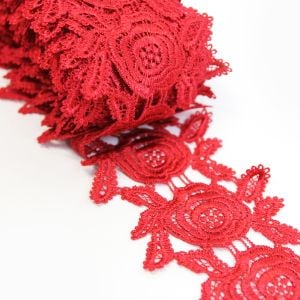 www.houseofadorn.com - Lace Guipure Trim with Roses 9cm Style 6371 (Price per 1m) - Red