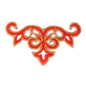 www.houseofadorn.com - Motif Iron-On Embroidered Royal Swirl Applique 9.5cm Style 6427 - Red