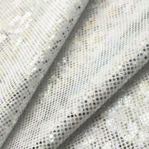 www.houseofadorn.com - Spandex Nylon Lycra 4 Way Stretch Fabric W140cm - Disco Glass Hologram Foil Finish (Price per 1m) - Silver on White