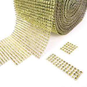www.houseofadorn.com - Fancy Trim Diamante Effect Ribbon Mesh Band 12cm / 4.7inches (Price per 1m) - Gold