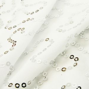 www.houseofadorn.com - Mesh Polyester 4 Way Stretch Fabric W150cm - Extra Fine Net Graceful w Sequins (Price per 1m) - White w Silver Sequins
