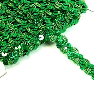 www.houseofadorn.com - Sequin Trim - Zig Zag &amp; Ric Rac Corded Braid (Price per 1m) - Hologram - Emerald Green
