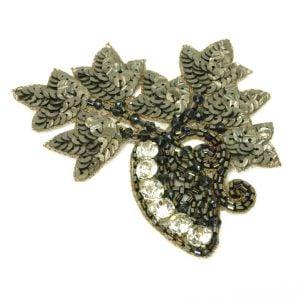 www.houseofadorn.com - Motif Sequin & Beaded Maple Leaf Spray w Diamante Crystals Applique (Style 4484)
