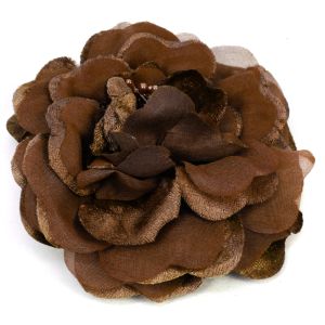www.houseofadorn.com - Flower Velvet & Organza Camellia Rose w Pin - Brown