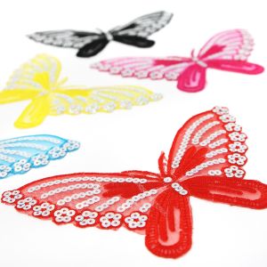 www.houseofadorn.com - Motif Iron-On Embroidered & Sequin Butterfly Applique Style 4997 17cm (Pack of 3)