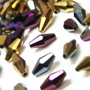 www.houseofadorn.com - Glass Crystal Beads - Long Bicone Faceted Metallic 6x12mm (Pack of 24)