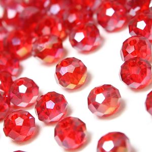 www.houseofadorn.com - Glass Crystal Beads - Round Rondelle Faceted Clear 5x6mm (Pack of 48) - Light Siam Red AB