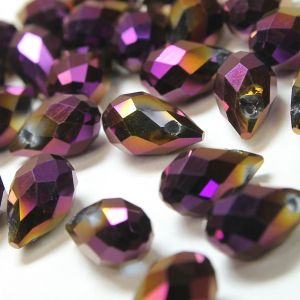 www.houseofadorn.com - Glass Crystal Beads - Teardrop Briolette Faceted Pendant Metallic 8x13mm (Pack of 12) - Violet