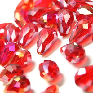 www.houseofadorn.com - Glass Crystal Beads - Teardrop Briolette Faceted Clear 8x12mm (Pack of 24) - Light Siam Red AB
