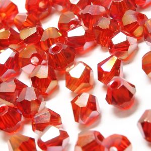 www.houseofadorn.com - Glass Crystal Beads - Bicone Faceted 4mm Clear (Pack of 48) - Light Siam Red AB