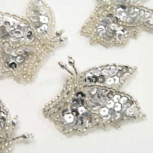 www.houseofadorn.com - Motif Sequin & Beaded Butterflies 4cm (Price Per Pair) - Silver