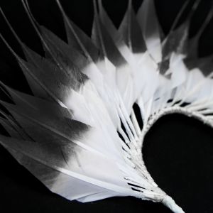 www.houseofadorn.com - Feather Diamond Tail Coque Spray Wire Mount - Ivory with Black Tips