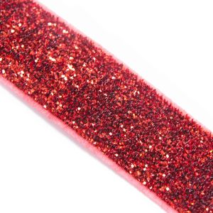 www.houseofadorn.com - Ribbon - Velvet Elasticated Stretch Ribbon With Glitter - 16mm (Price per 1m) - Red