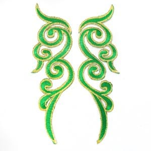 www.houseofadorn.com - Motif Iron-On Embroidered Royal Swirl Applique 17.5cm Style 6480 (Price per pair) - Emerald Green