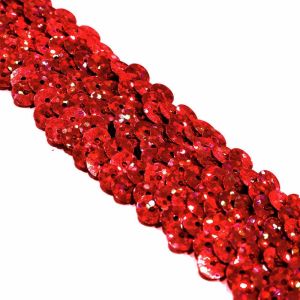 www.houseofadorn.com - Sequin Trim - Three (3) Row Elasticated Stretch Braid (Price per 1m) - Hologram - Red