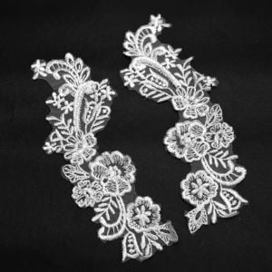 www.houseofadorn.com - Motif Lace Floral Swirl Applique With Sequin & Pearl Beaded Embellishments 21cm Style 10690 (Price Per Pair)