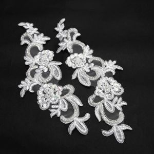 www.houseofadorn.com - Motif Lace Floral Swirl Applique With Sequin & Pearl Beaded Embellishments 24cm Style 10687 (Price Per Pair)