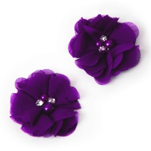 www.houseofadorn.com - Flower Chiffon Diamante Pearl 5cm Style 8019 (Price per pair) - Purple