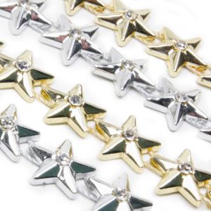 www.houseofadorn.com - Fancy Trim - Embellished Plastic Metallic Stars with Diamante Centres 15mm Style 11943 (Price per 1m)