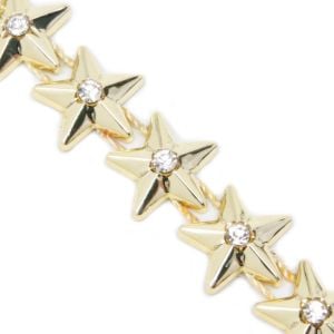 www.houseofadorn.com - Fancy Trim - Embellished Plastic Metallic Stars with Diamante Centres 15mm Style 11943 (Price per 1m) - Gold