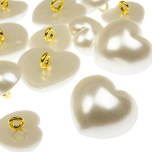 www.houseofadorn.com - Pearl Buttons - Premium Japanese Imitation Pearl with Metal Shank Back - Heart Style (Pack of 6)