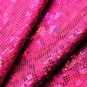 www.houseofadorn.com - Spandex Nylon Lycra 4 Way Stretch Fabric W150cm/190gm - Shattered Glass Hologram Foil Finish (Price per 1m) - Fluro Pink