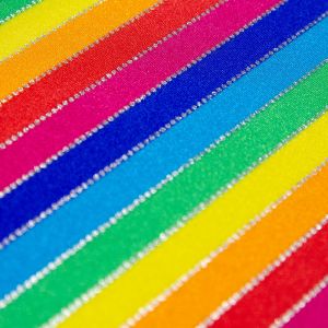 www.houseofadorn.com - Spandex Nylon Lycra 4 Way Stretch Fabric W150cm/190gsm - Shiny Rainbow Stripes with Silver Dots (Price per 1m)