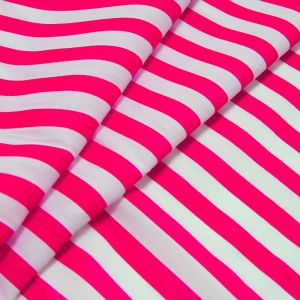 www.houseofadorn.com - Poplin Cotton Polyester Blend Fabric 112cm - Printed Patterns (Price per metre) - Fluro Pink / White Stripes