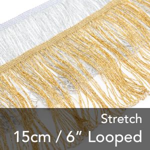 www.houseofadorn.com - Braid Trim - Stretch Lurex Sash Tassels Looped Chainette Fringe Style 13423 - 15cm / 6" (Price per 1m)