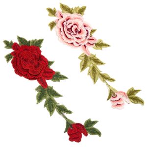 www.houseofadorn.com - Motif Embroidered Rose Flower & Leaf Vine Applique 35cm Style 7231