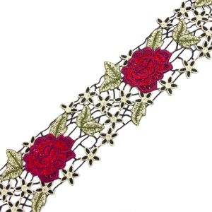 www.houseofadorn.com - Embroidered Trim - Roses & Leaves Applique 9cm Style 7239 (Price per 50cm)