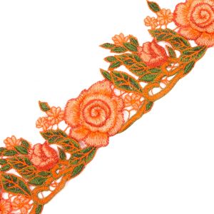 www.houseofadorn.com - Embroidered Trim - Roses & Leaves Applique 8cm Style 7241 (Price per 1m) - Orange