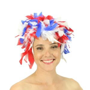 www.houseofadorn.com - Wigs Feather Turkey Chandelle Wig - Blue / Red / White