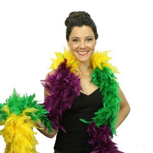 www.houseofadorn.com - Feather Turkey Chandelle Party Boa (1.8m) - Medium Weight 100g - Striped Green / Purple / Yellow (Mardi Gras)