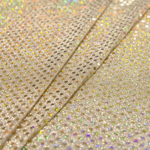 www.houseofadorn.com - Sequin Fabric - Disco Circle 3mm Sequins On Mesh Net w Lurex 112cm Style 8627 (Price per 1m) - Hologram - Champagne with Gold