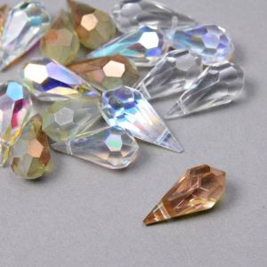 www.houseofadorn.com - Preciosa Glass Crystal Beads - Teardrop Briolette Faceted Pendant Clear 18x9mm (Pack of 3)