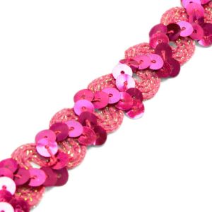 www.houseofadorn.com - Sequin Trim - Zig Zag & Ric Rac Cord w Tinsel Braid 1.5cm Style 5172 (Price per 1m) - Hot Pink