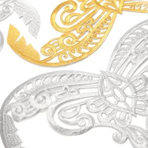 www.houseofadorn.com - Motif Iron-On Embroidered Royal Leaf Swirl Collar Applique 33cm Style 11332
