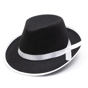 www.houseofadorn.com - Quality Costume Hats - Fedora Style Hat - Black PermaLux with White Trim